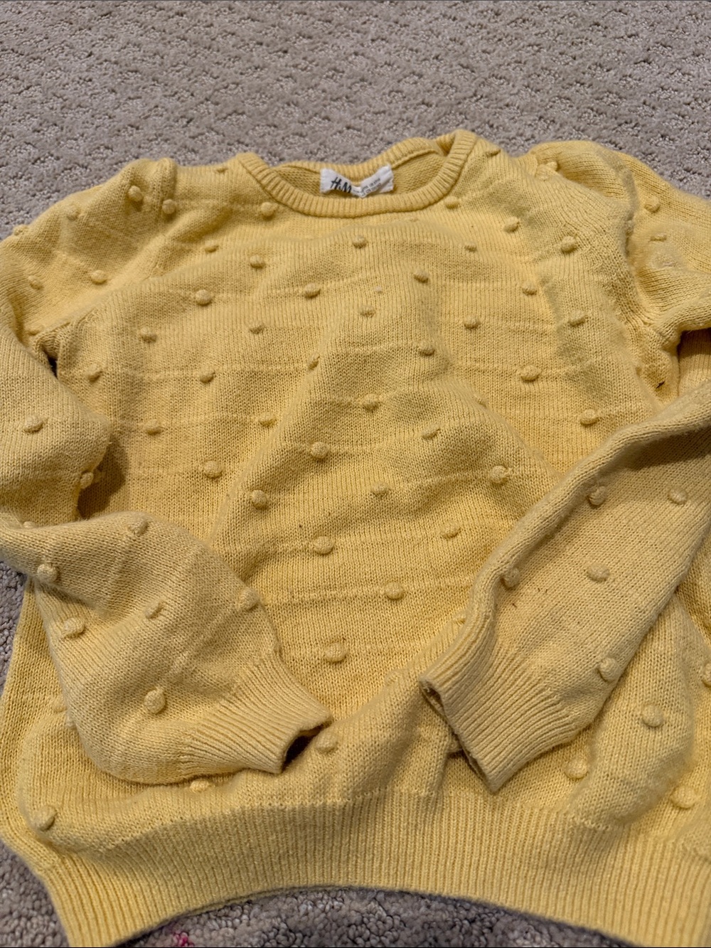 H&M Lemon Yellow Pom-Pom Crewneck Sweater